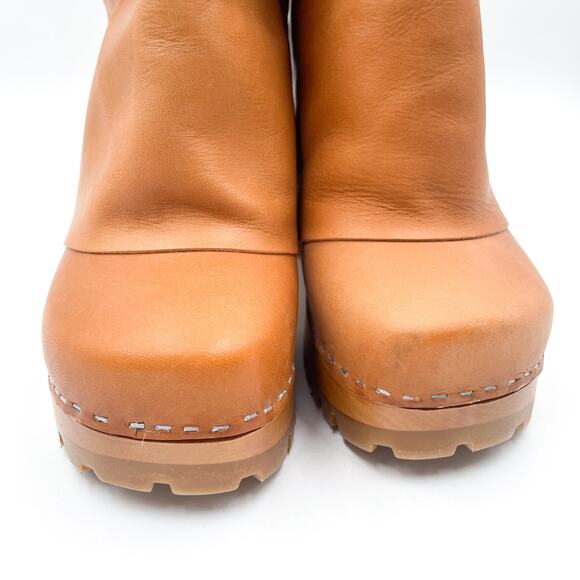 Swedish Hasbeens Bootcut Boot Nature Brown Leather Foldover Sz 40 / 10 - Picture 6 of 12